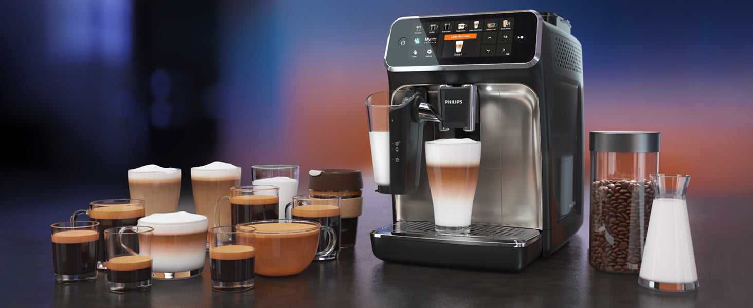 Serie 5400 Kaffeevollautomat EP5447/90 – Mit LatteGo Milchsystem, 12 Kaffeespezialitäten, intuitivem Display, vier individuellen Benutzerprofilen und edler Chrom-Optik